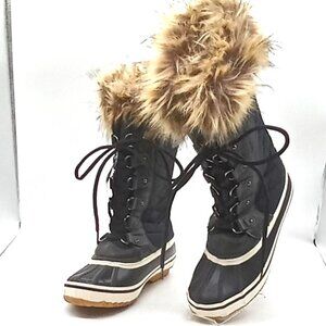 Portland Snow Boots 3m Thinsule Women's Sz 7.5 Black  12" Faux Fur Trim